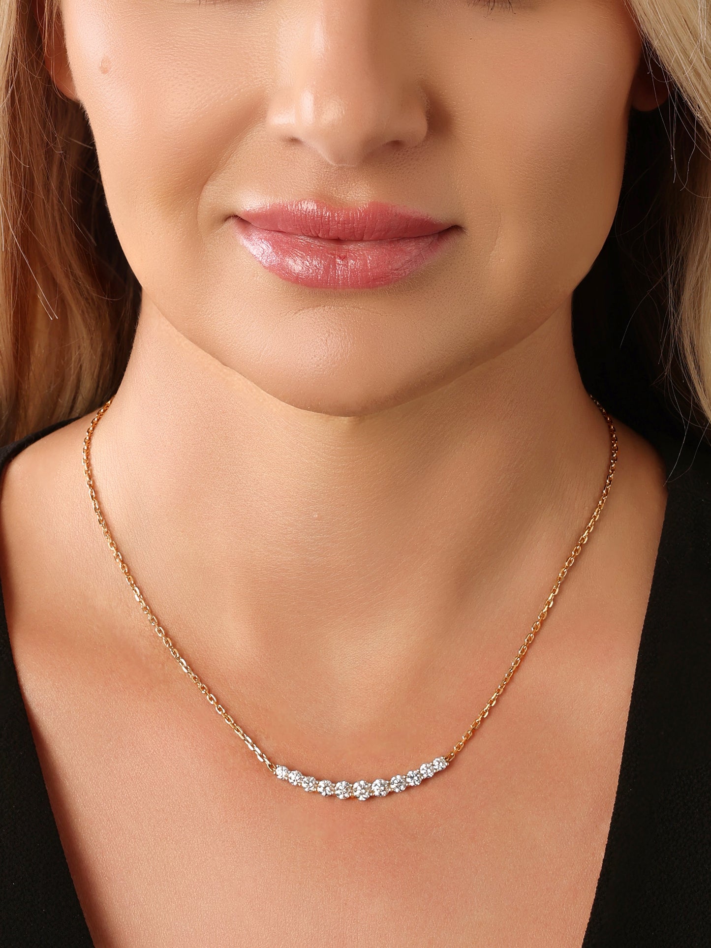 14k Yellow Gold Diamond Large Curved Bar Necklace