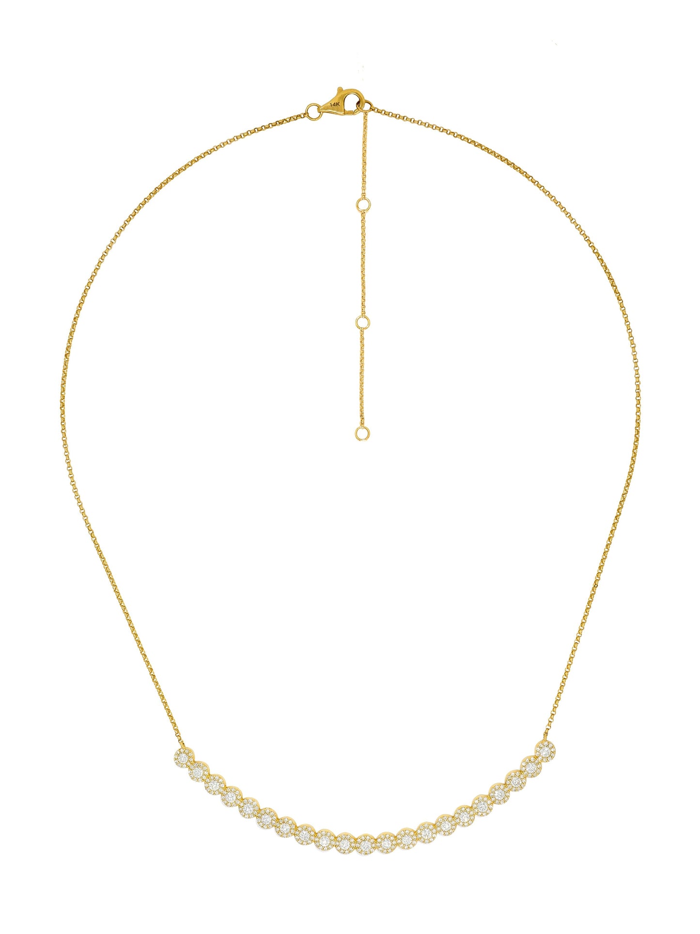 14k Yellow Gold Diamond Curved Halo Bar Necklace