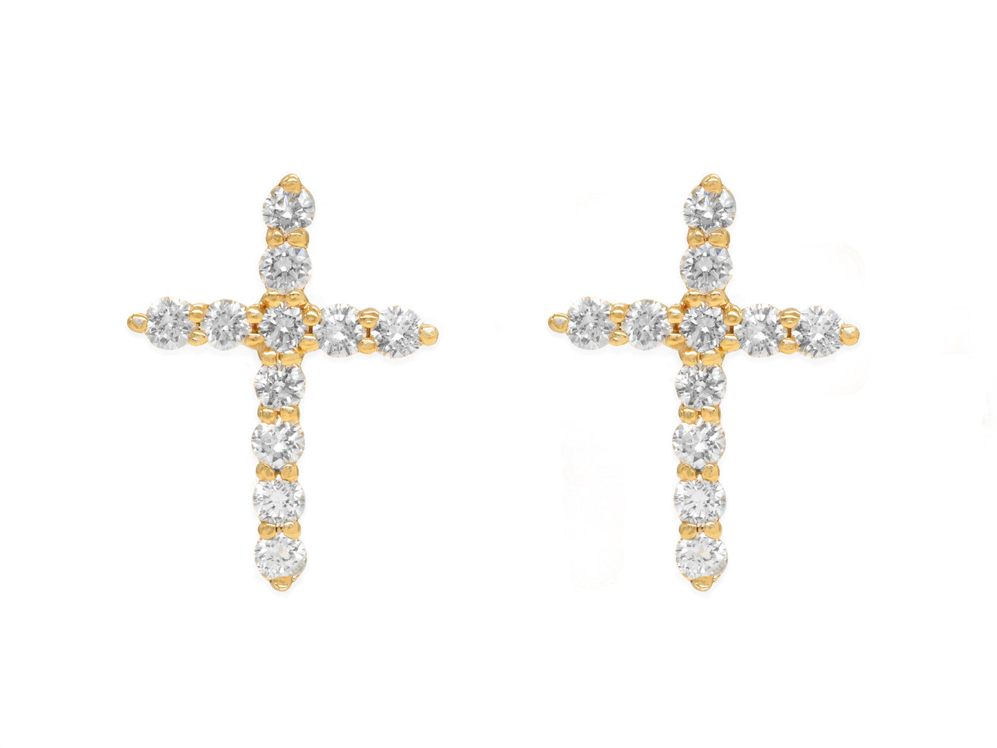 14k Yellow Gold Diamond Cross Earrings