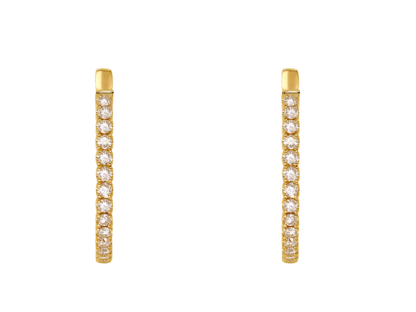 14k Yellow Gold Diamond 1 inch Hoop Earrings