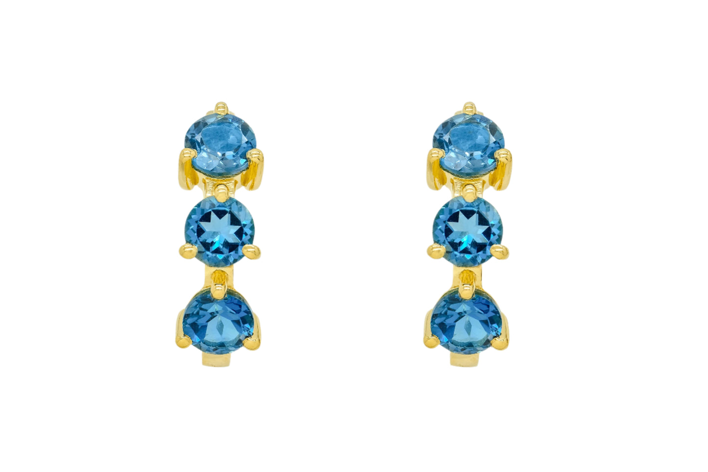 14k Yellow Gold Large Blue Topaz Huggie Earrings