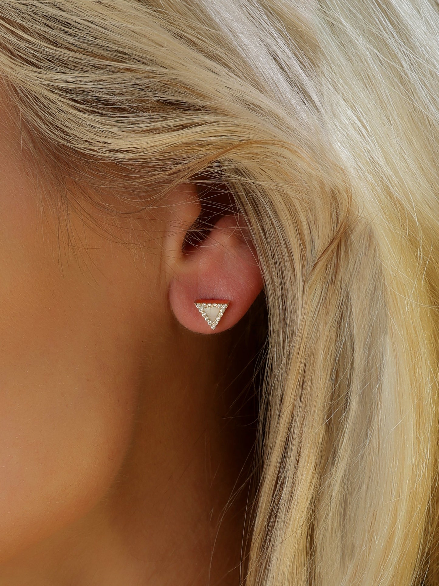 14k Yellow Gold Diamond Mother of Pearl Triangle Earrings