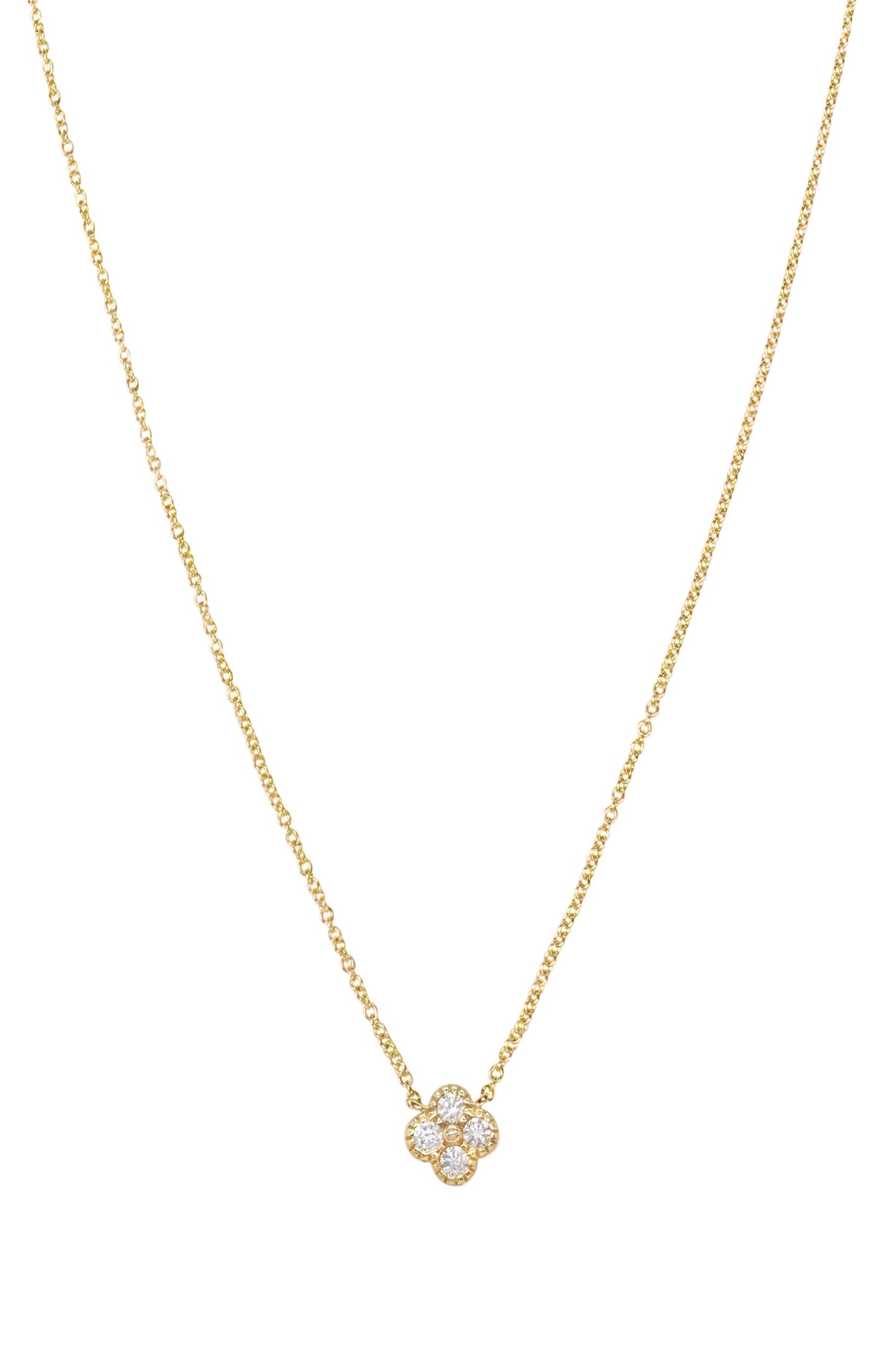 14k Yellow Gold Diamond Clover Necklace