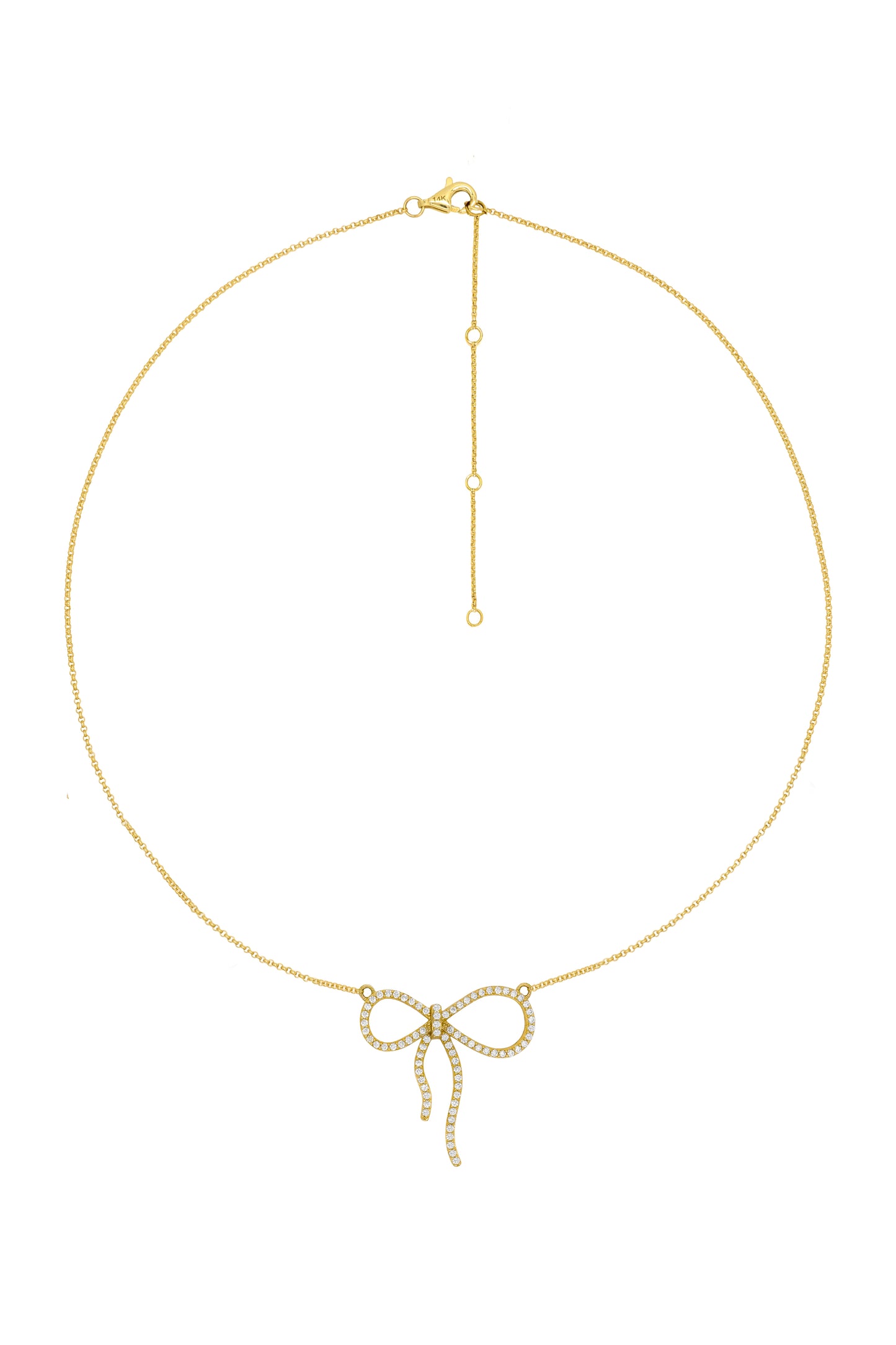 14k Yellow Gold Diamond Bow Necklace