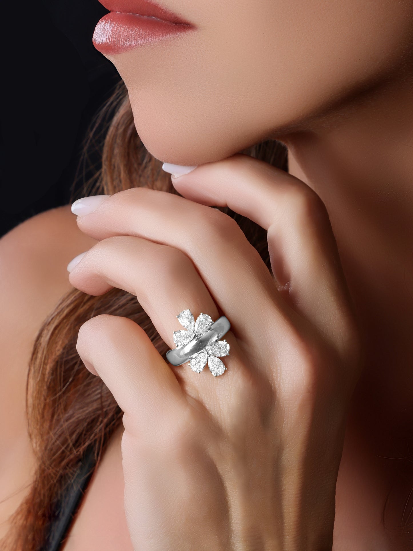 14k White Gold Lab Diamond Flower/Cluster Ring