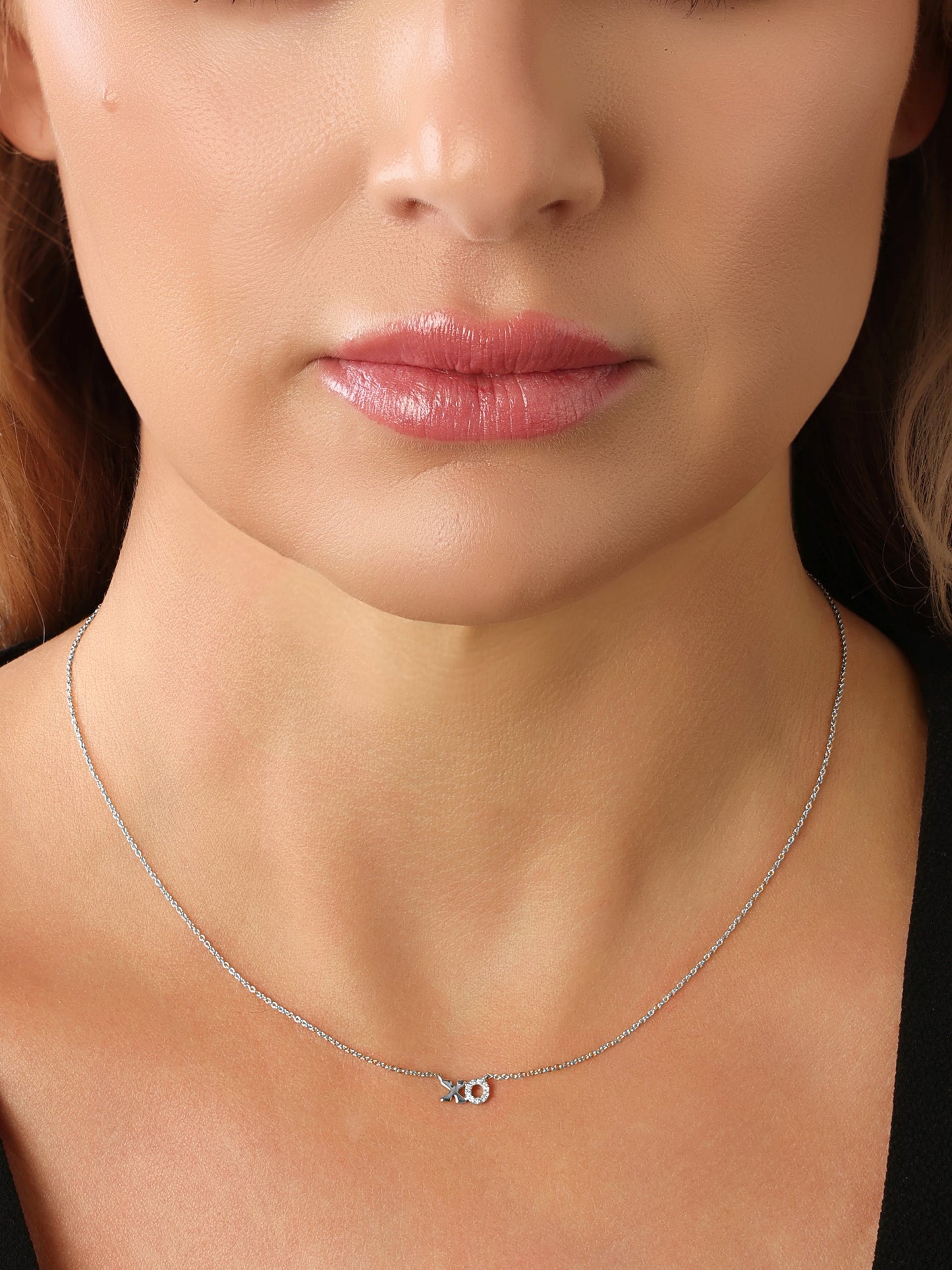 14k White Gold Diamond XO Necklace