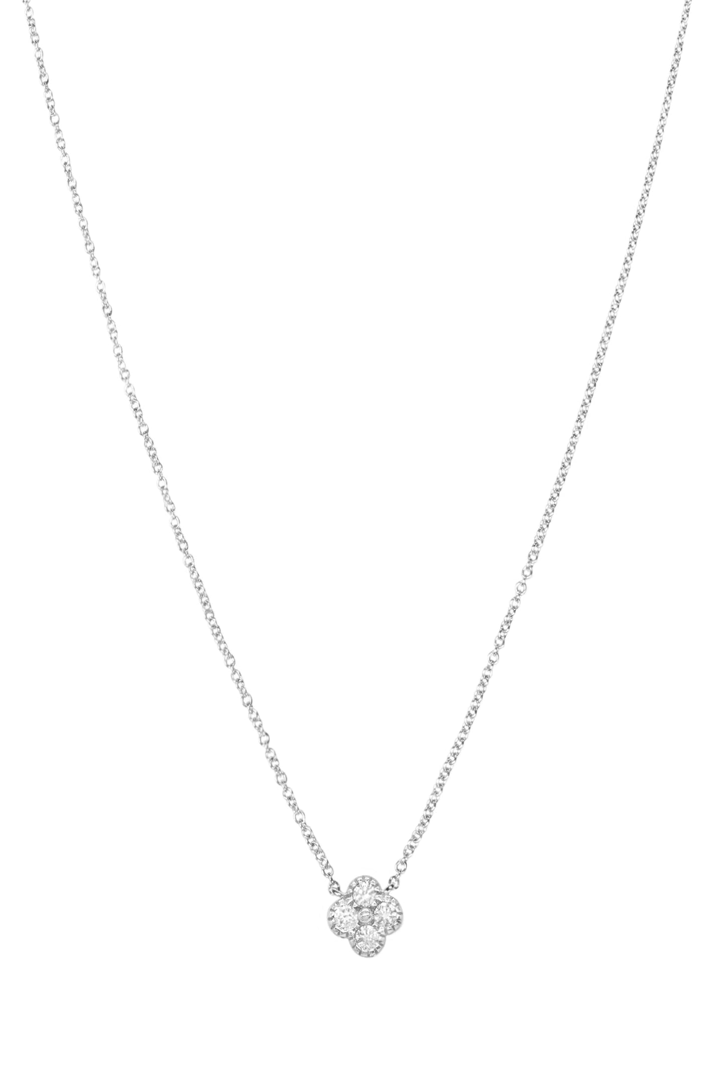 14k White Gold Diamond Clover Necklace