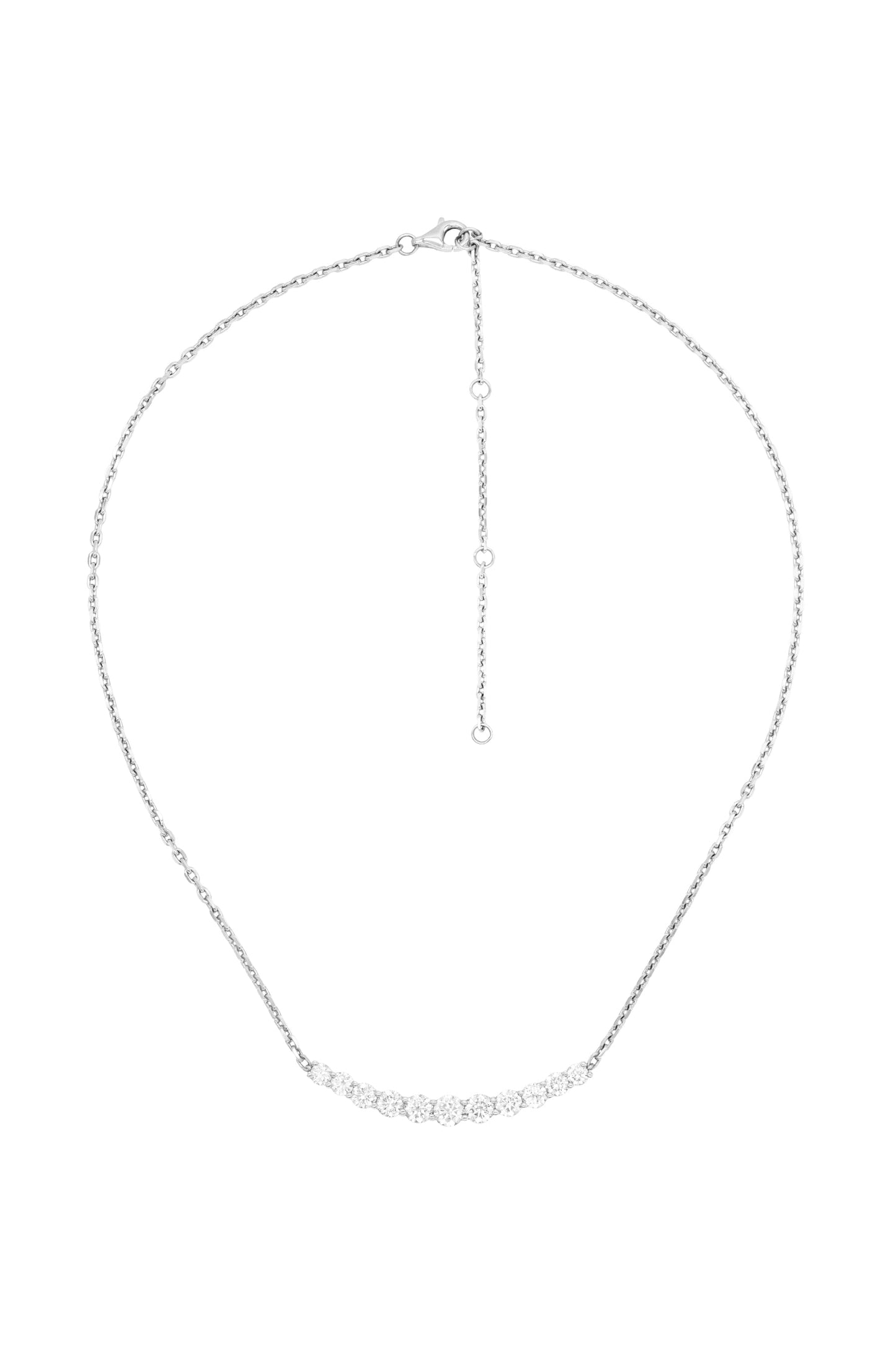 14k White Gold Diamond Large Curved Bar Necklace