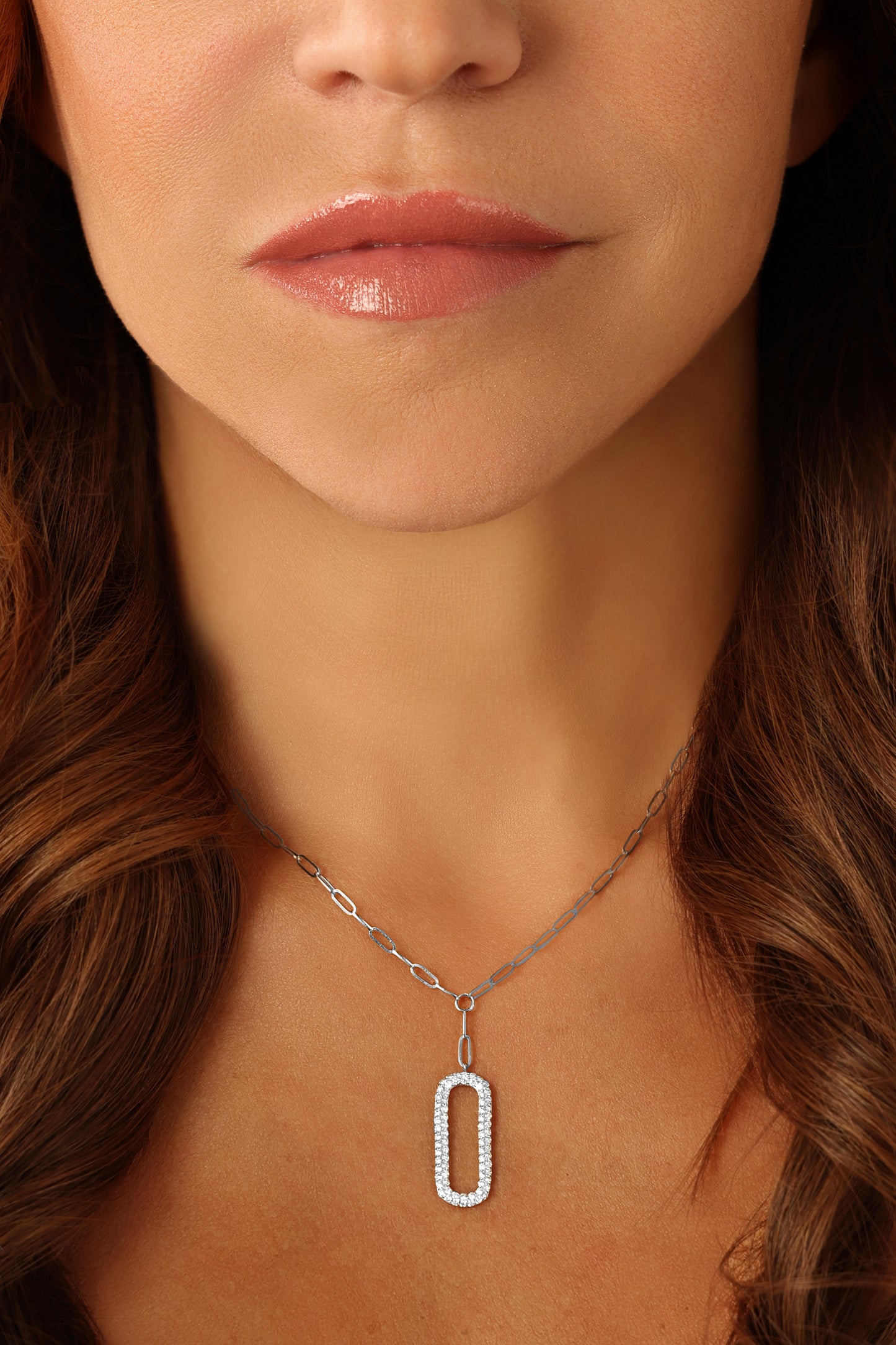 14k White Gold Diamond Drop Paperclip Necklace