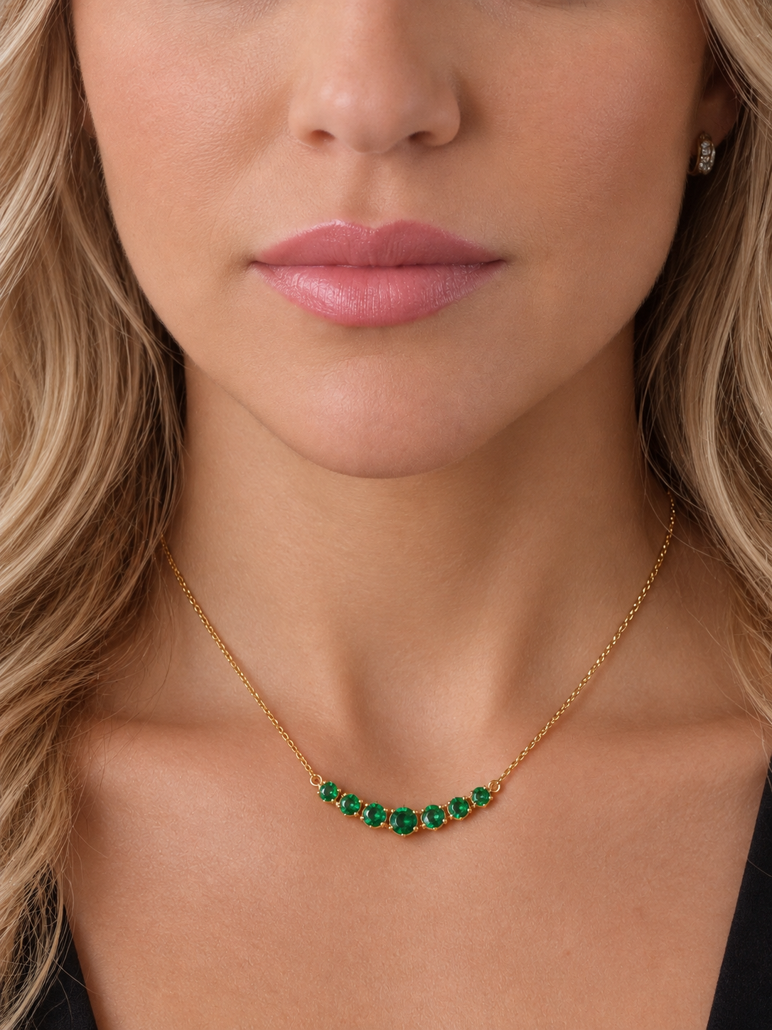 14k Yellow Gold Lab Emerald Bar Necklace