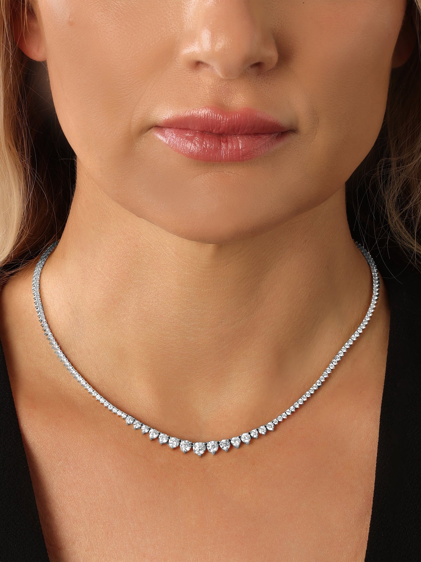 14k White Gold Diamond 3 Prong 16 inch Graduated Tennis Necklace