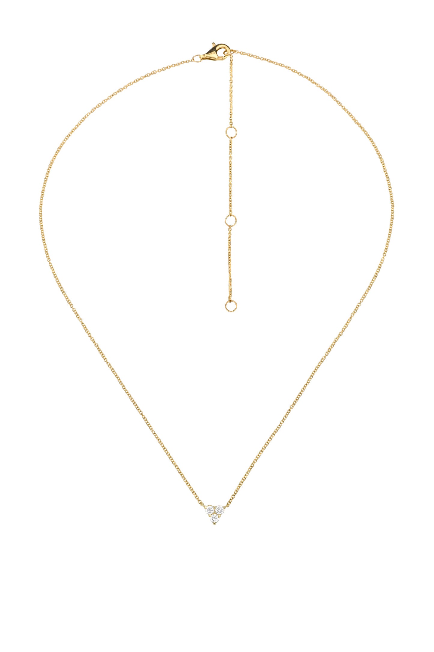 14k Yellow Gold Diamond Triangle Cluster Necklace