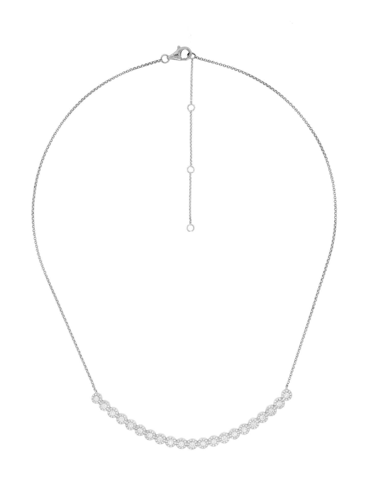 14k White Gold Diamond Curved Halo Bar Necklace