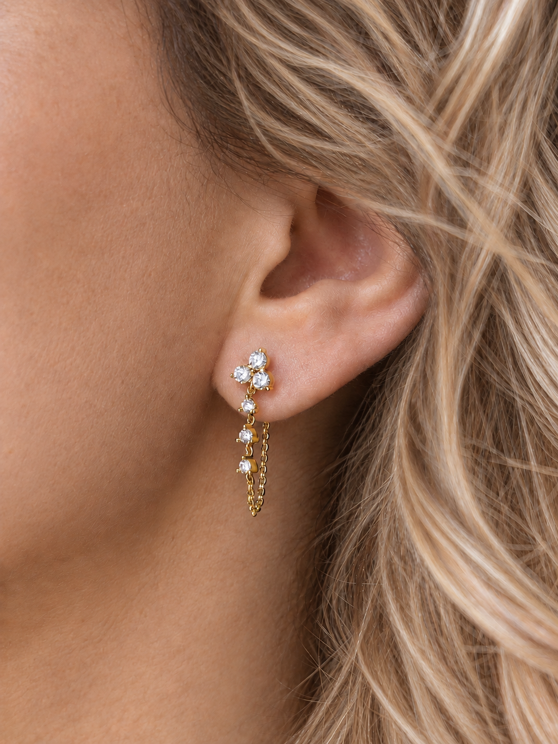 14k Yellow Gold Diamond Triangle Chain Earrings