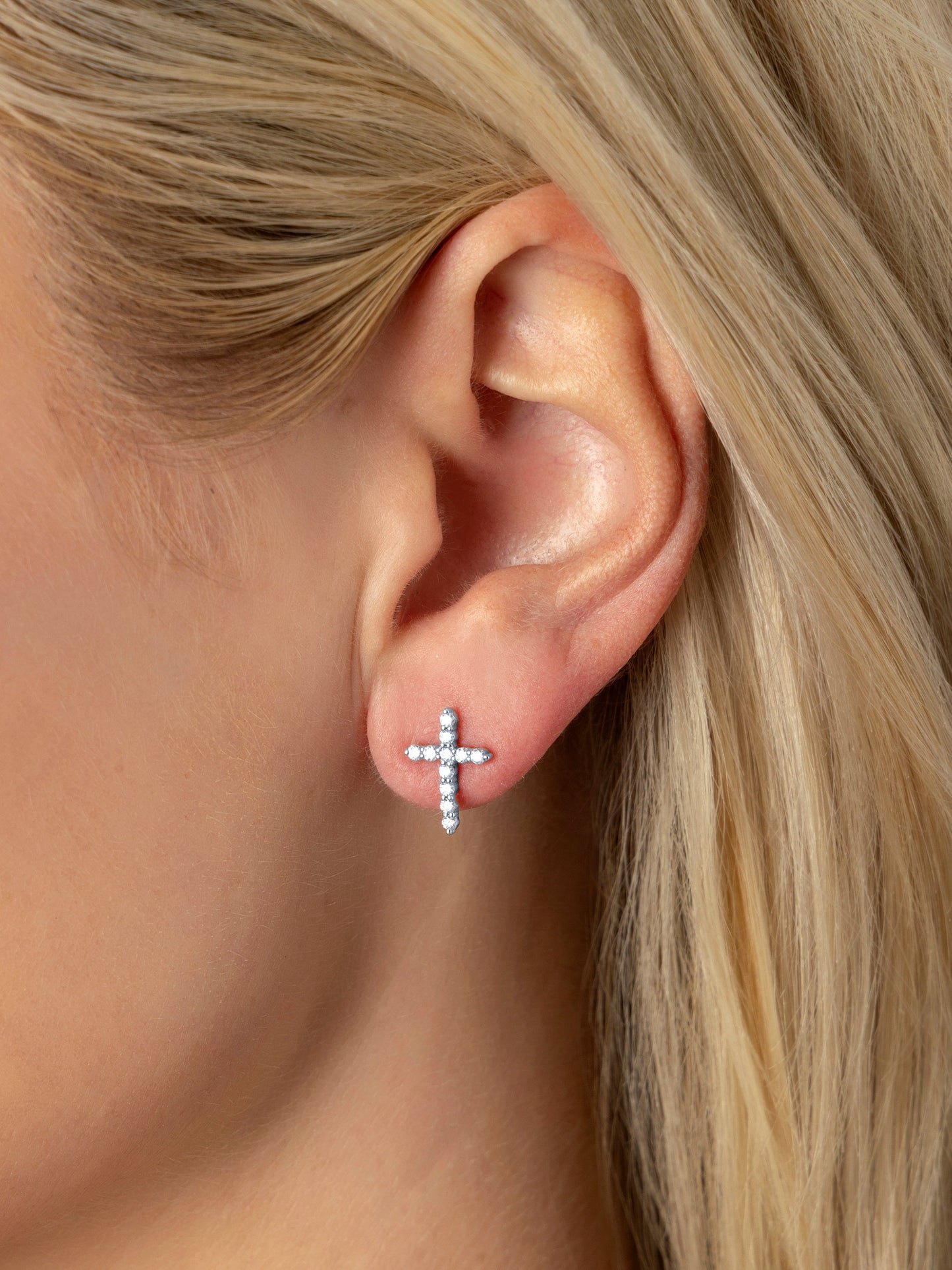 14k White Gold Diamond Cross Earrings