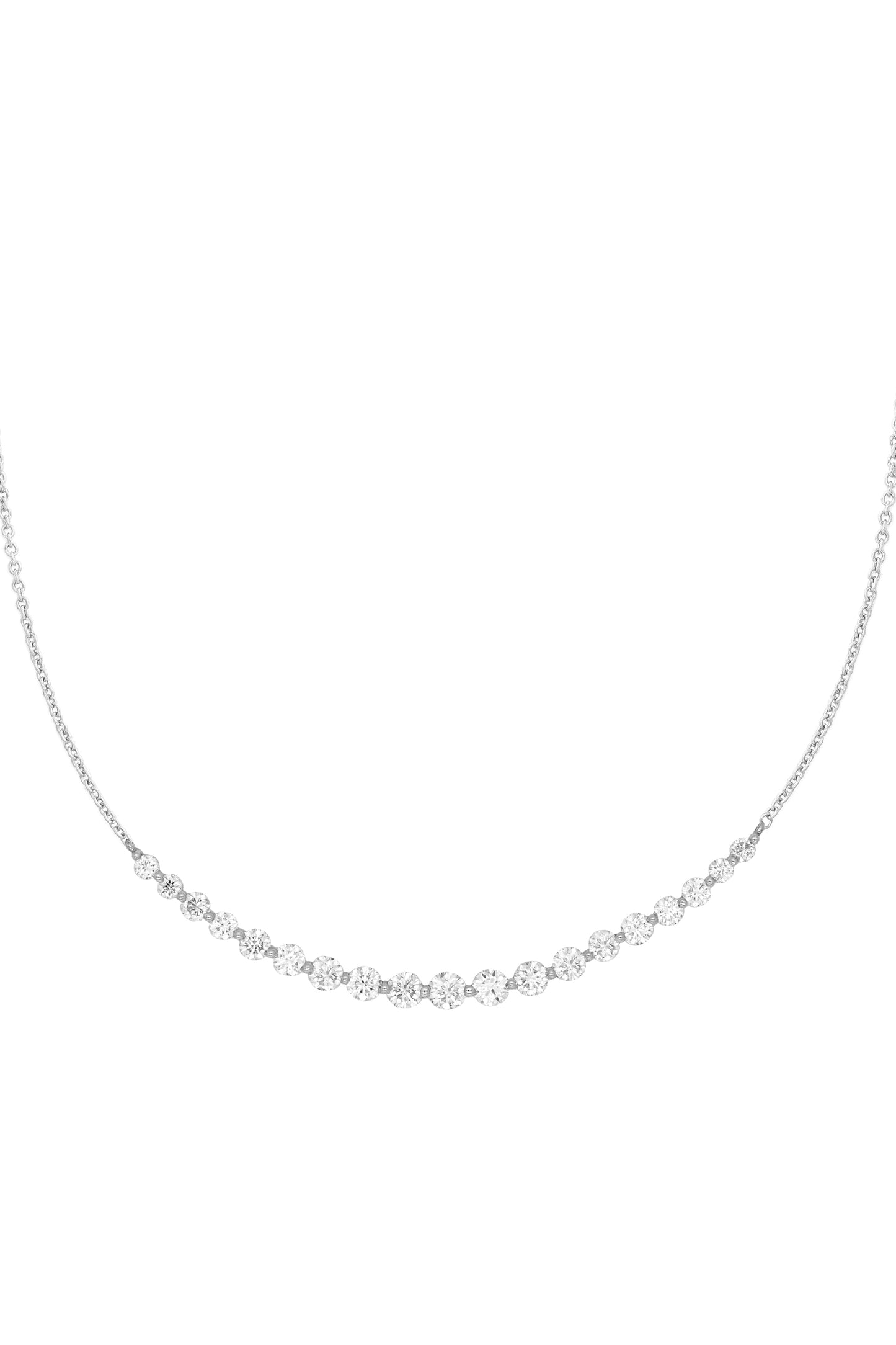 14k White Diamond Curved Round Necklace