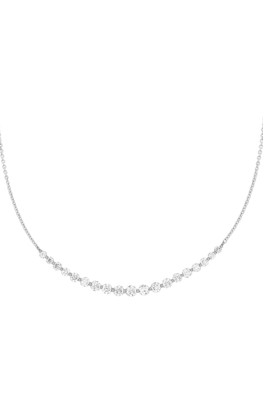 14k White Diamond Curved Round Necklace