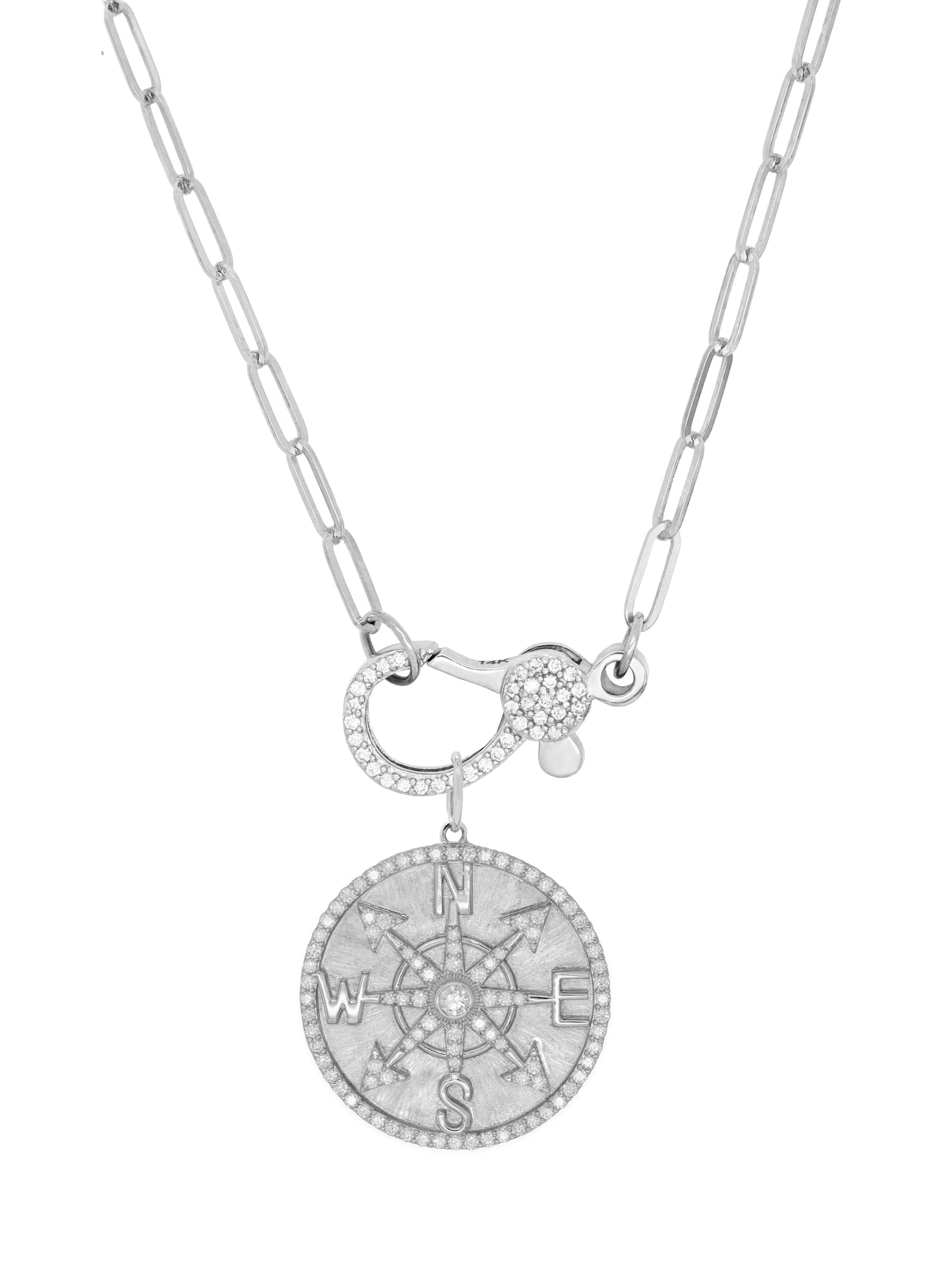 14k White Gold Diamond Large Compass Coin Charm