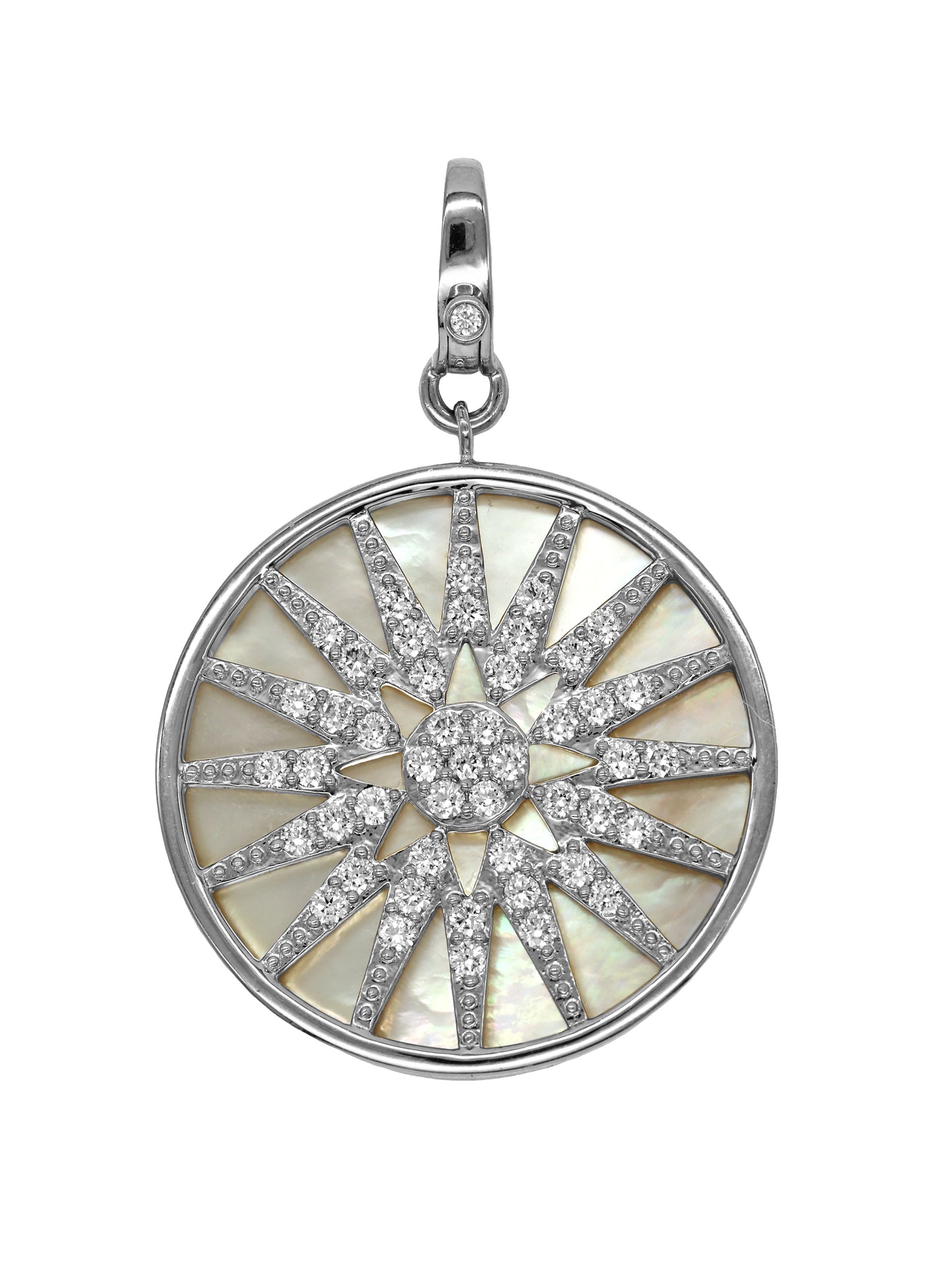 14k White Gold Diamond Large Mother of Pearl Starburst Lobster Clasp Charm