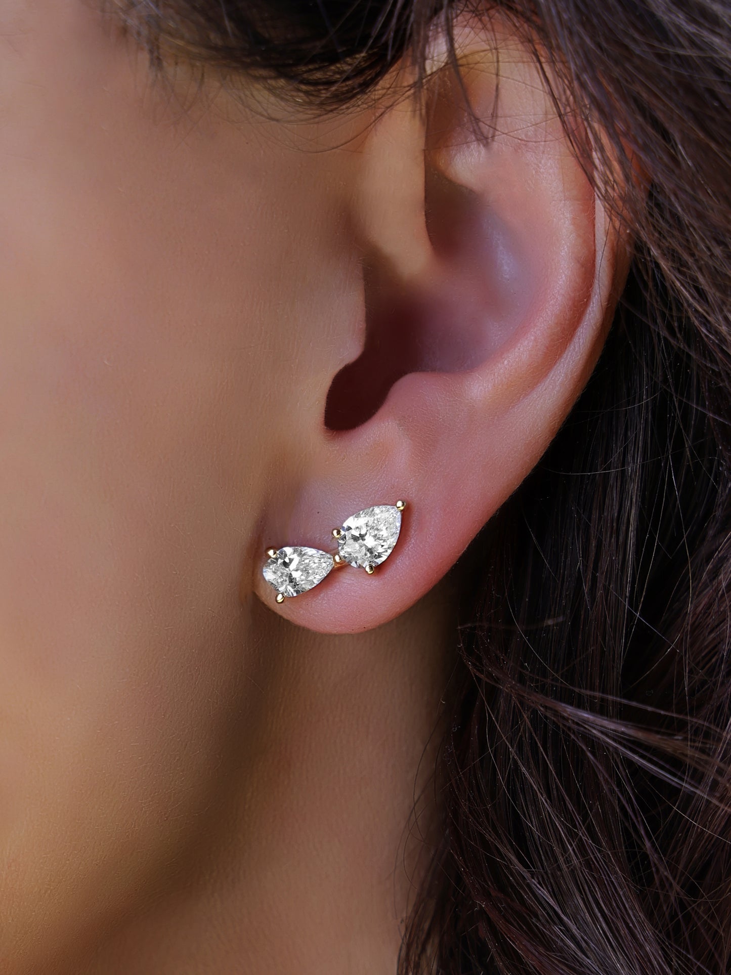 14k Yellow Gold Lab Diamond Multi Tear Crawler Earrings