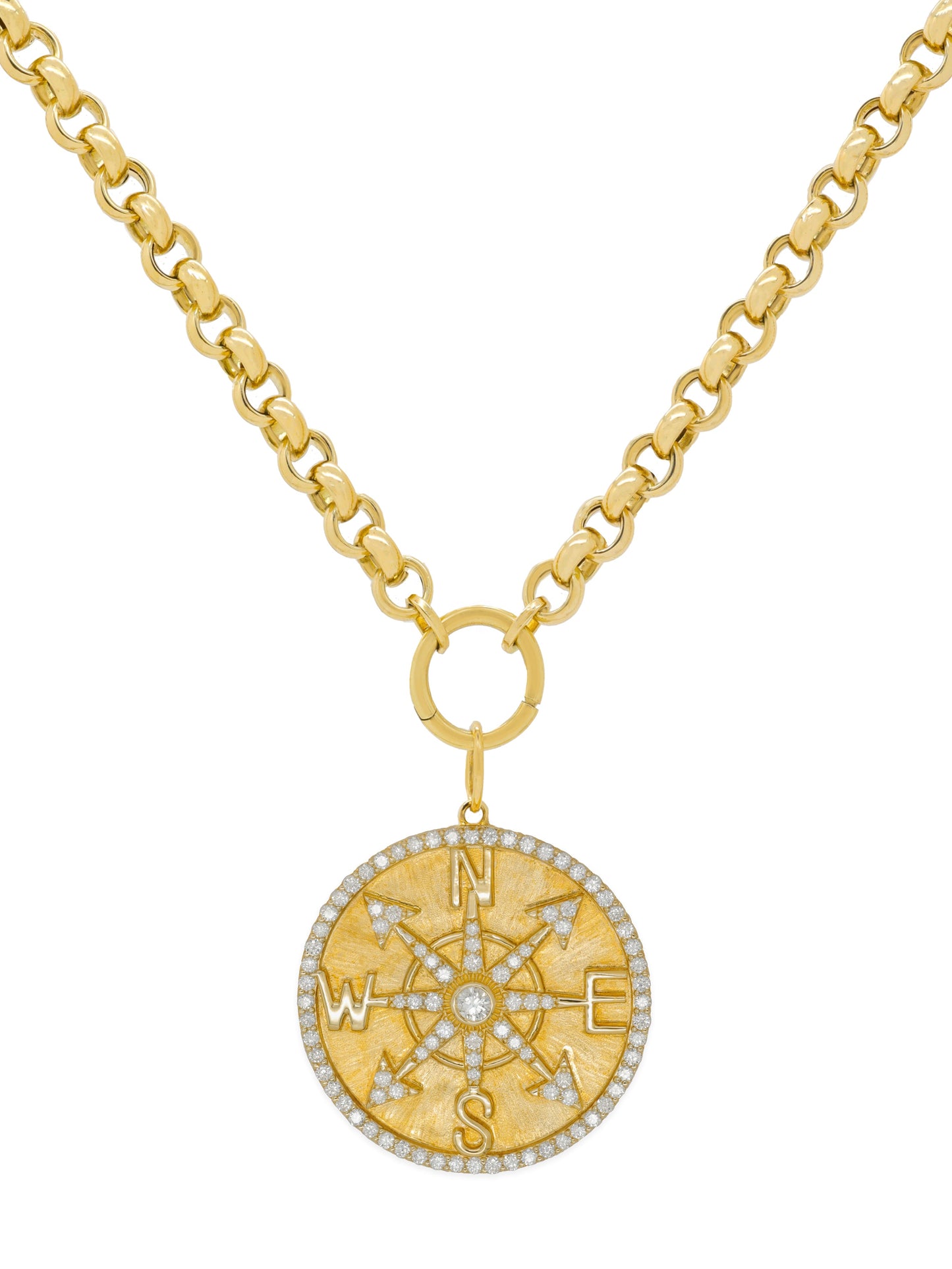14k Yellow Gold Diamond Large Compass Coin Charm