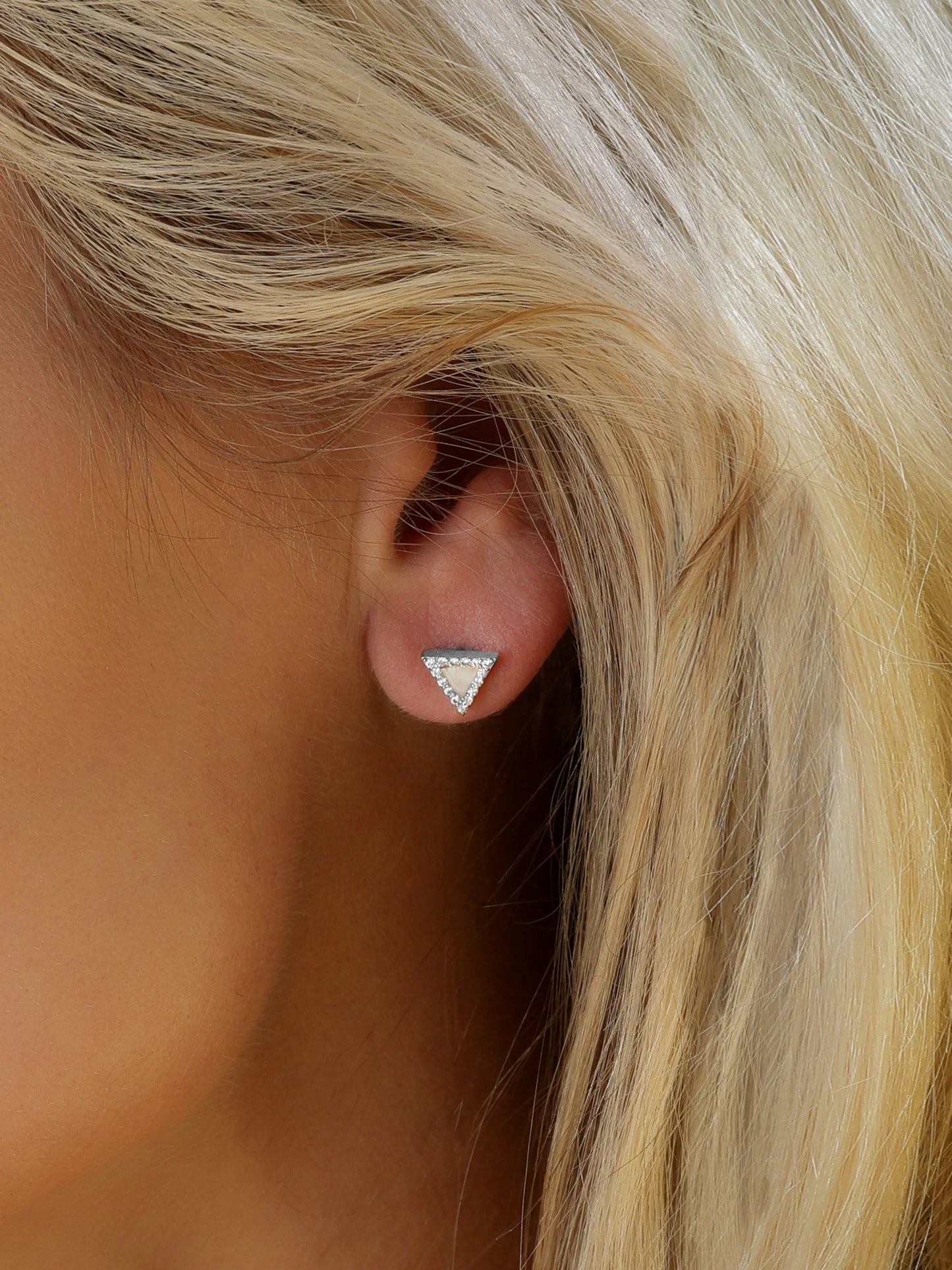 14k White Gold Diamond Mother of Pearl Triangle Earrings