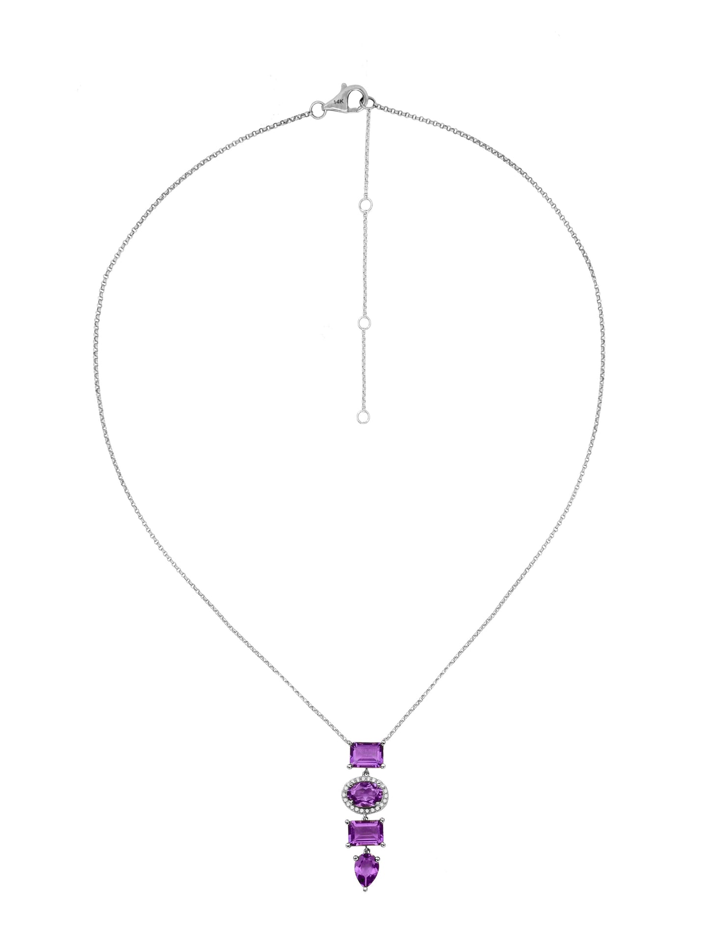 14k White Gold Diamond/Amethyst Drop Necklace