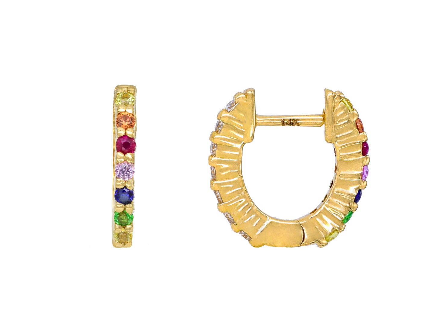 14k Yellow Gold Small Reversible Diamond/Multi Gemstone Huggie Earrings