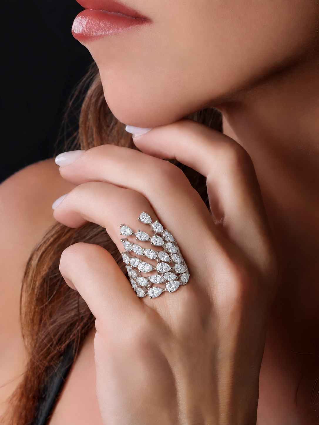 14k White Gold Diamond Large Cluster Ring