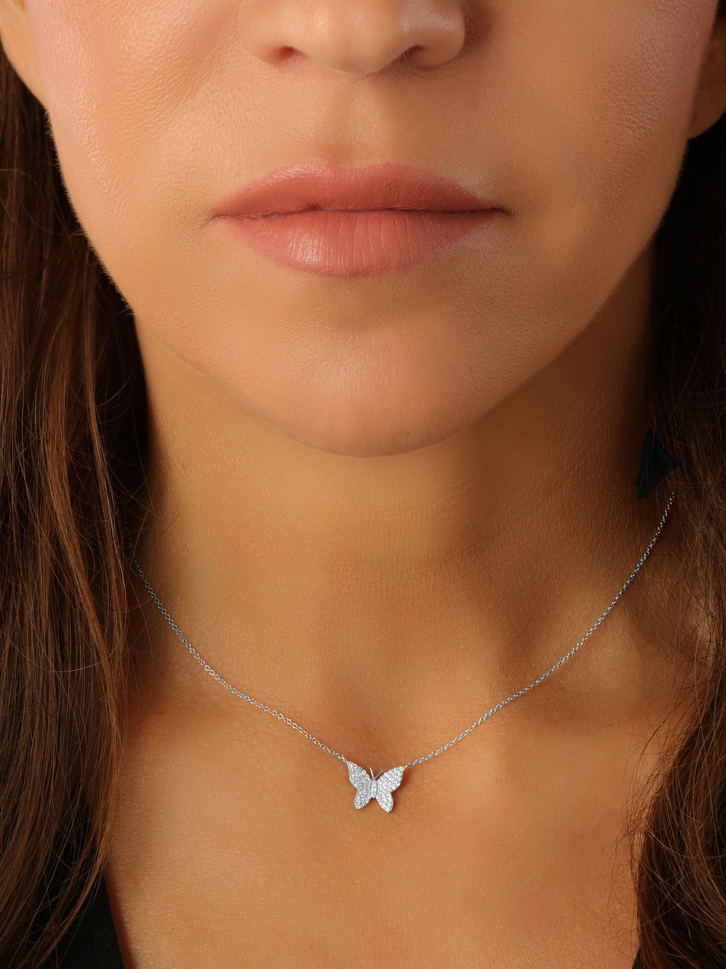 14k White  Gold Diamond Small Butterfly Necklace