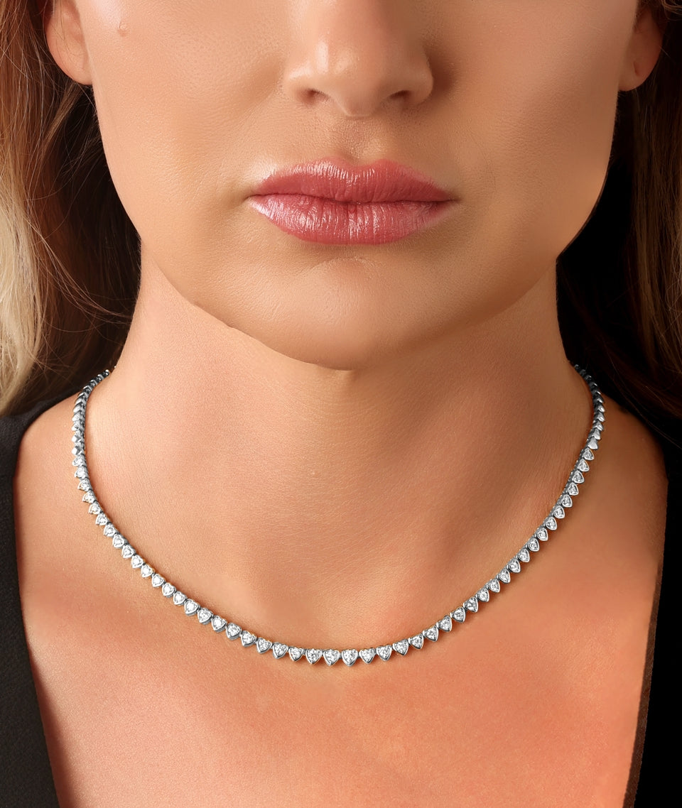 14k White Gold Diamond Heart Tennis Necklace