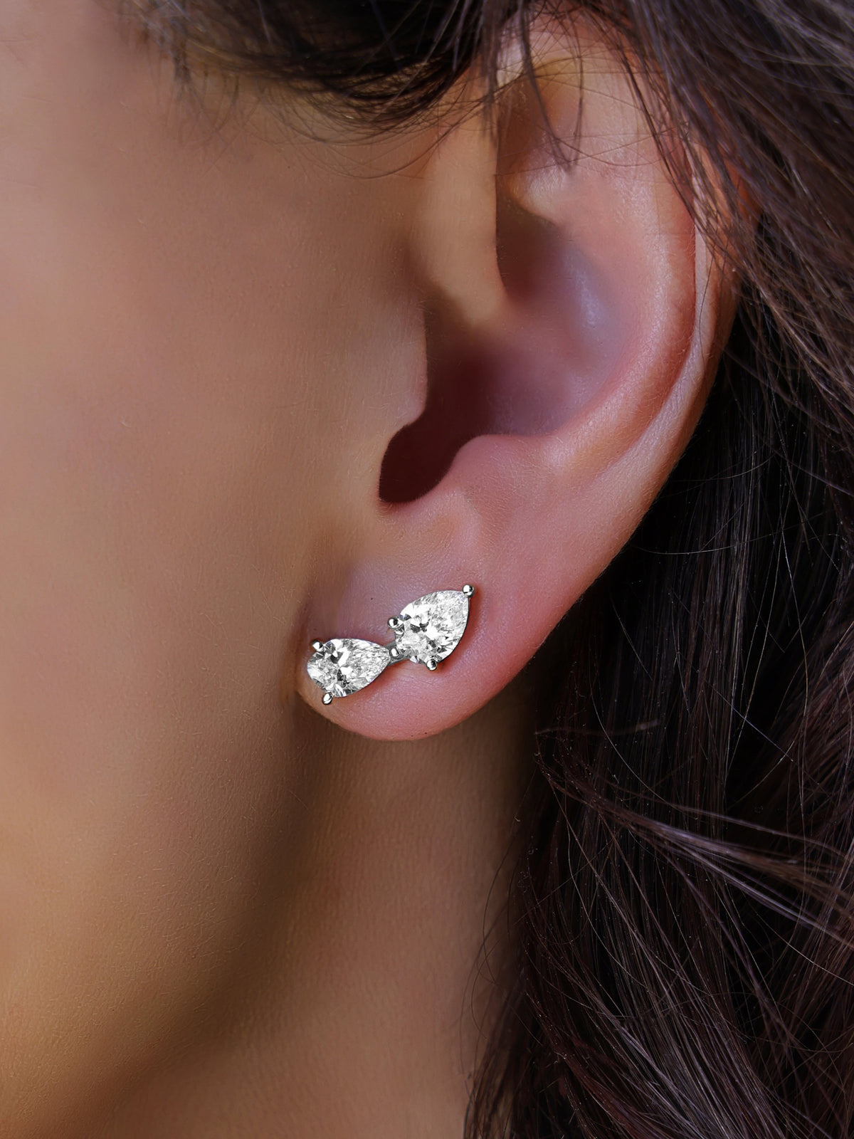 14k White Gold Lab Diamond Multi Tear Crawler Earrings
