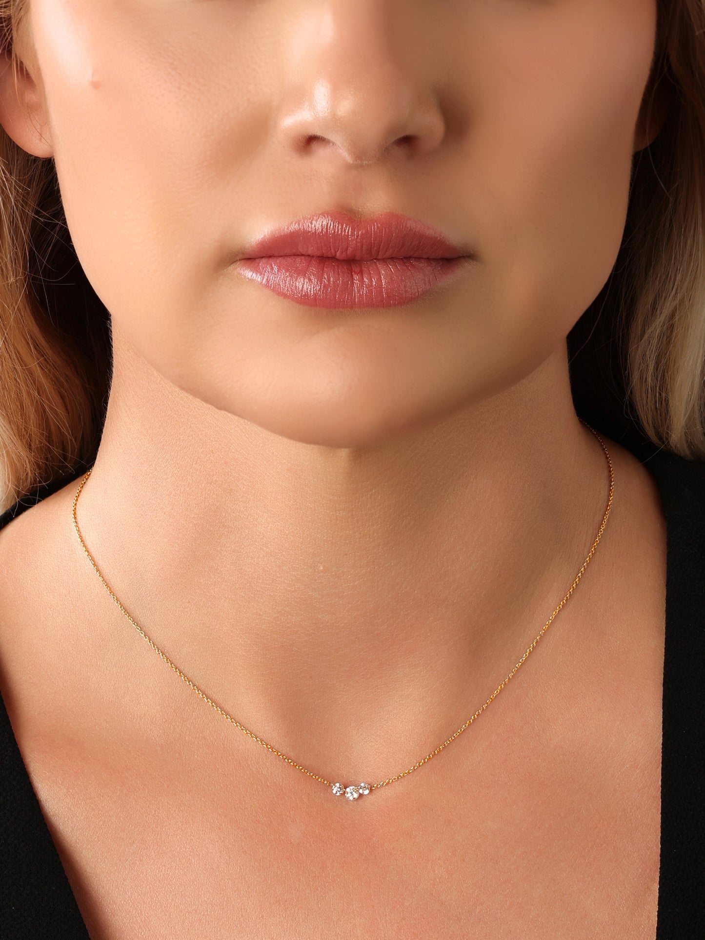 14k Yellow Gold Drill Diamond Trio Necklace