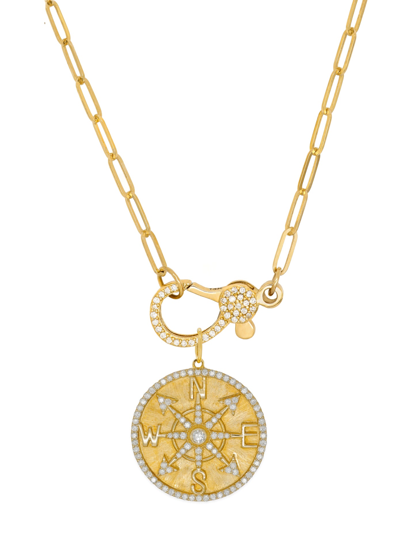 14k Yellow Gold Diamond Large Compass Coin Charm