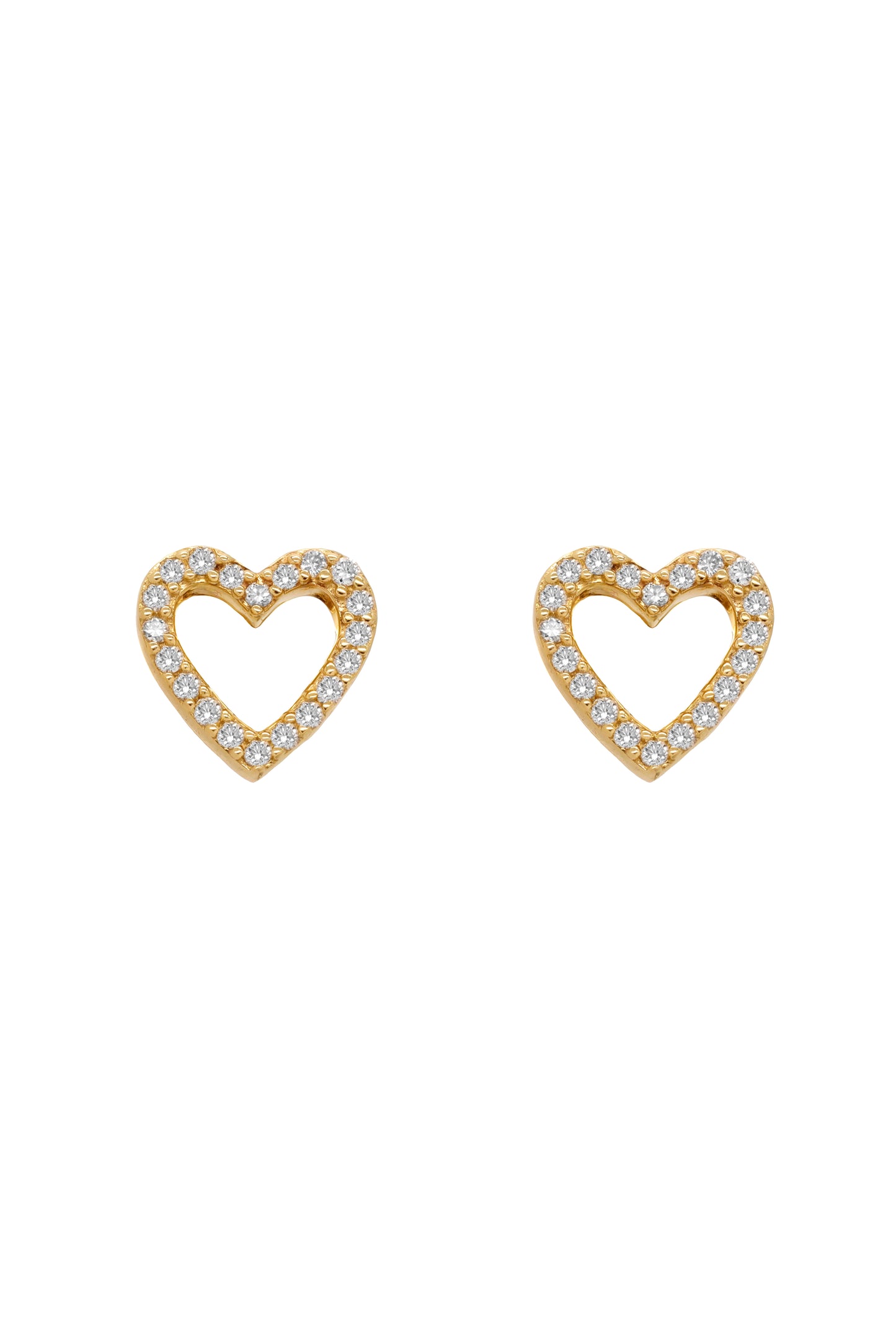 14k Yellow Gold Diamond Open Heart Earrings