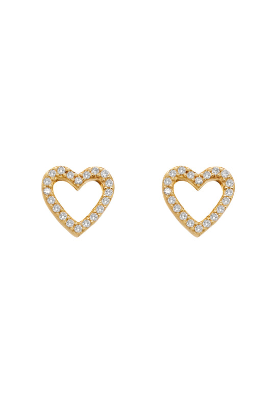 14k Yellow Gold Diamond Open Heart Earrings