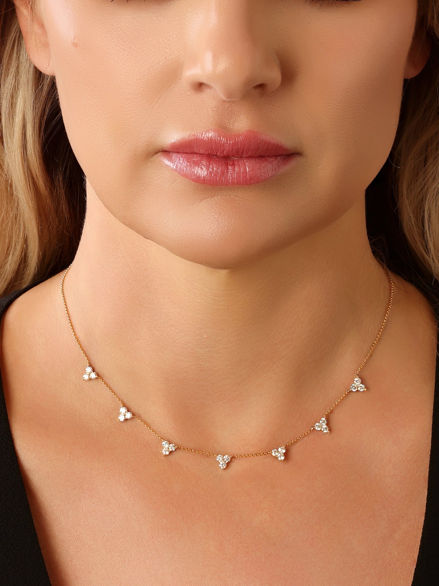 14k Yellow Gold Diamond Five Triangle Necklace
