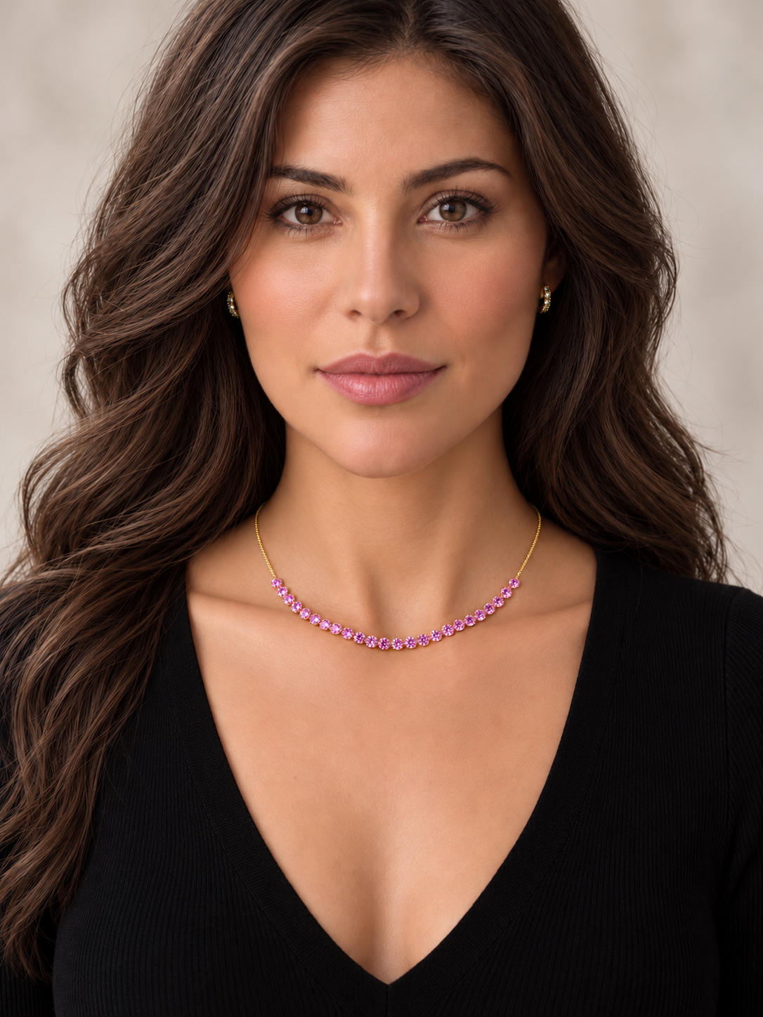 14k Yellow Gold Drill Lab Pink Sapphire 24 Row Necklace
