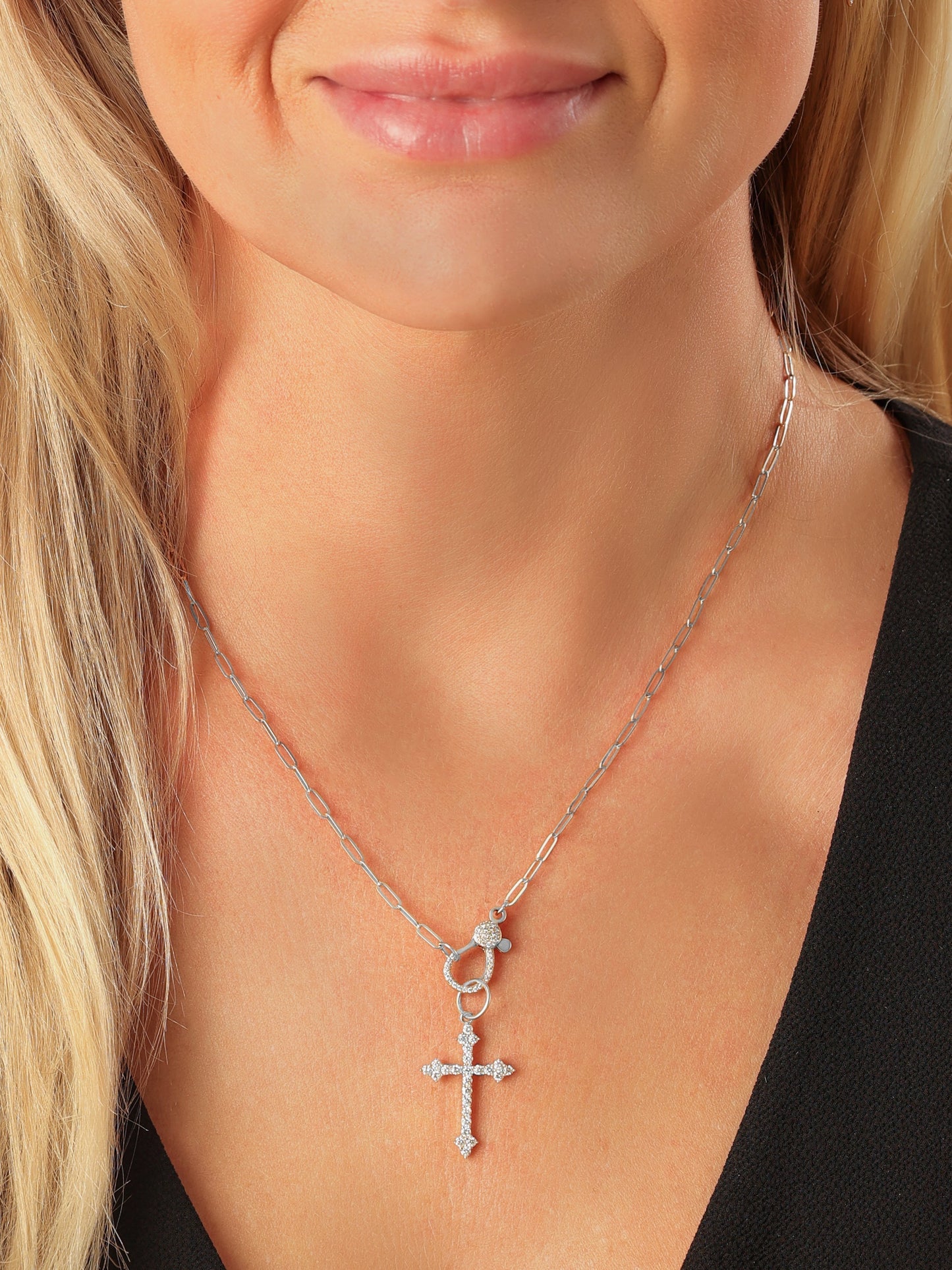 14k White Gold Diamond Cross Charm