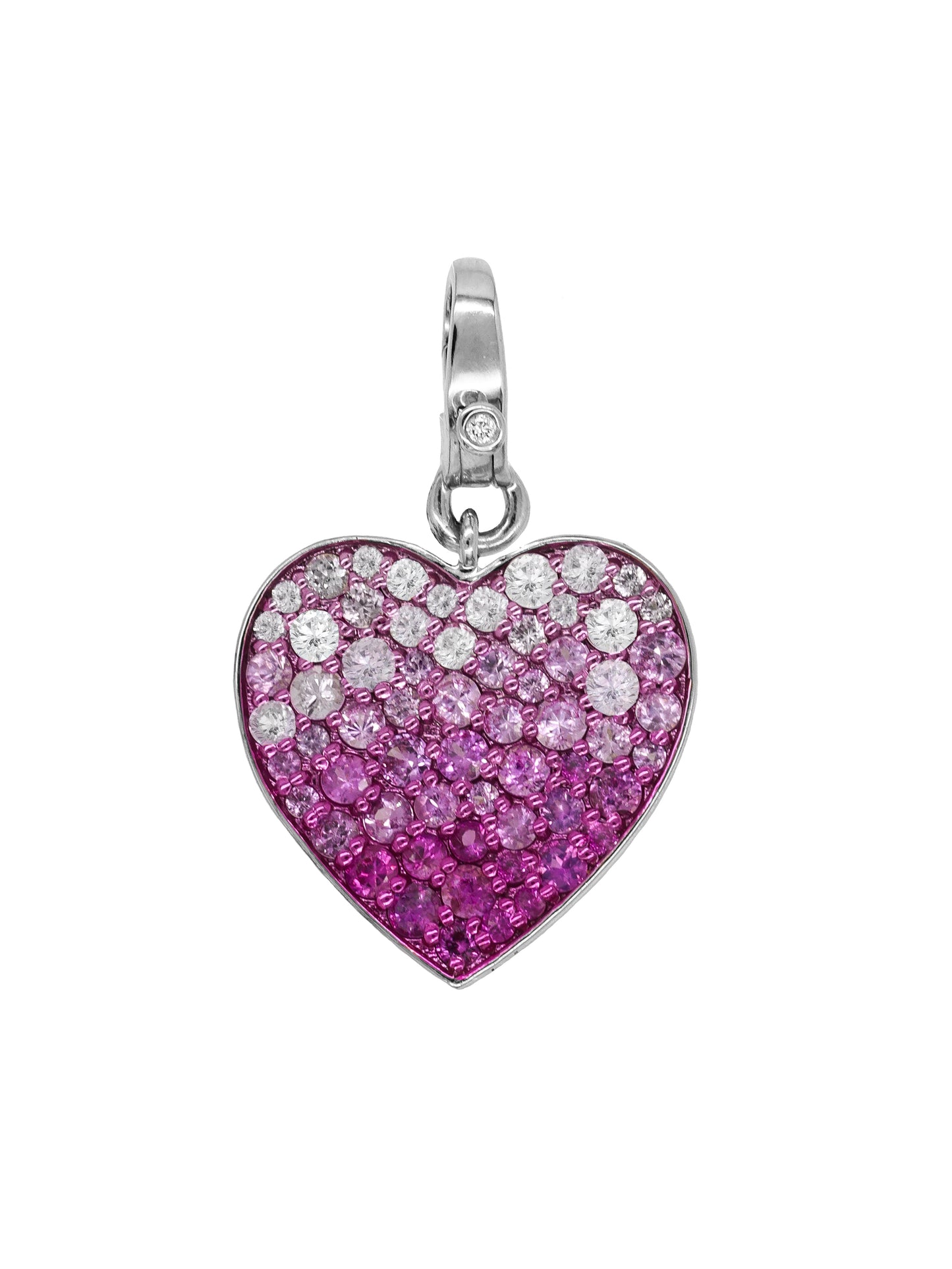 14k White Gold Pink Sapphire Heart Lobster Clasp Charm