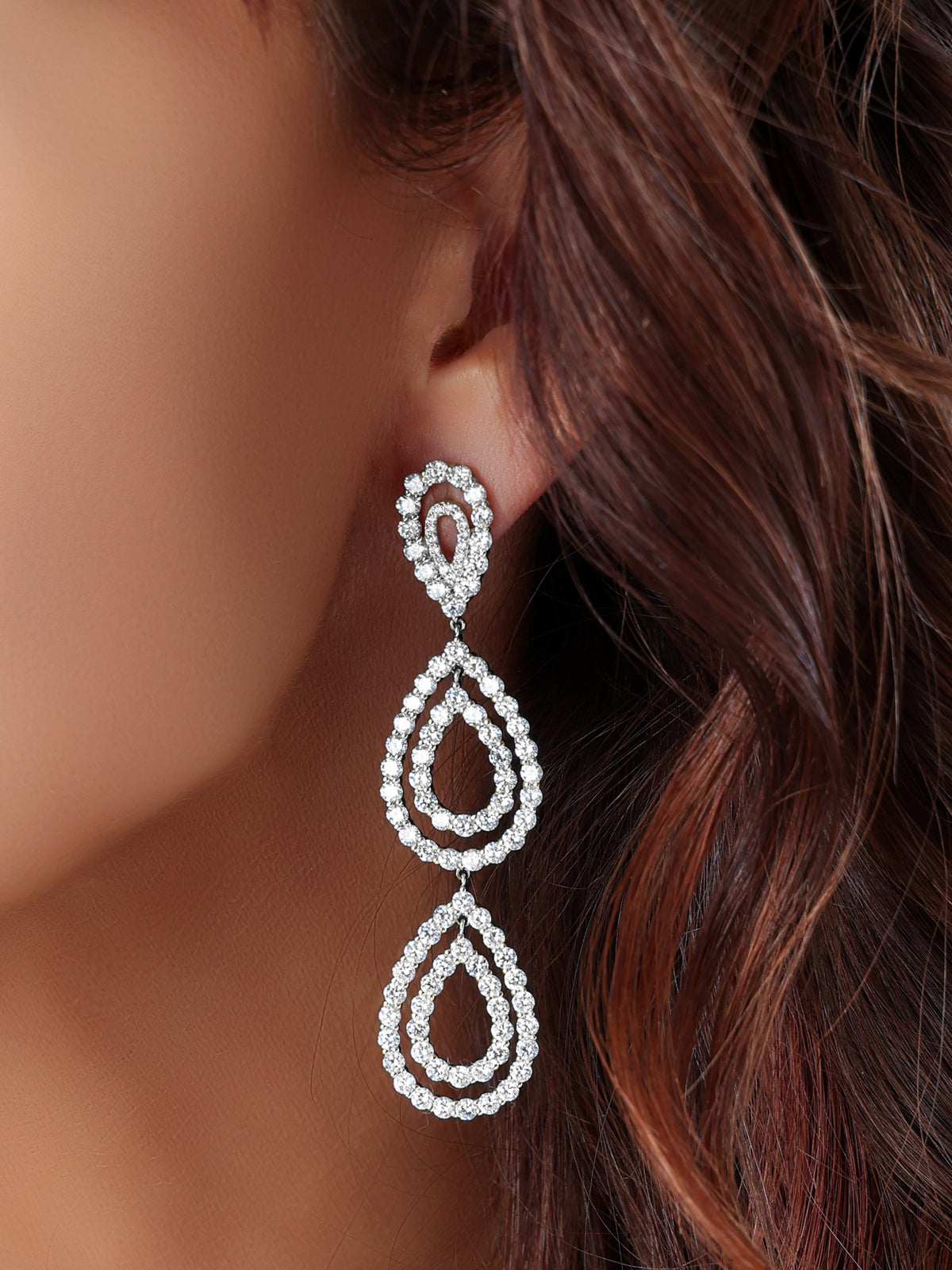 14k White Gold Lab Diamond Multi Tear Drop Earrings