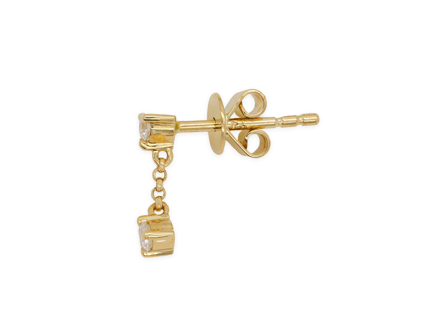 14k Yellow Gold Double Diamond Drop Earrings