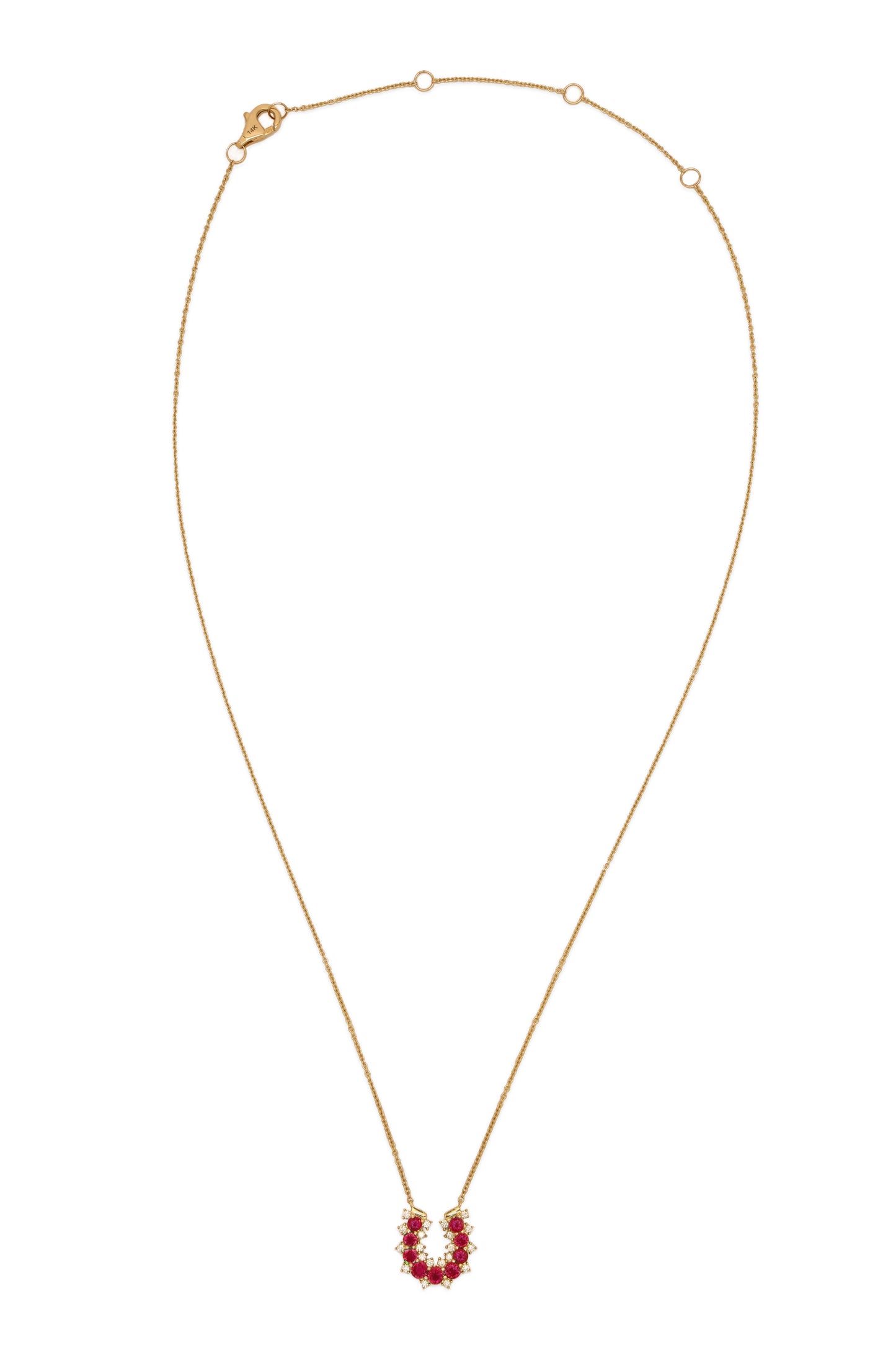 14k Yellow Gold Diamond/Ruby Lucky Horseshoe Necklace