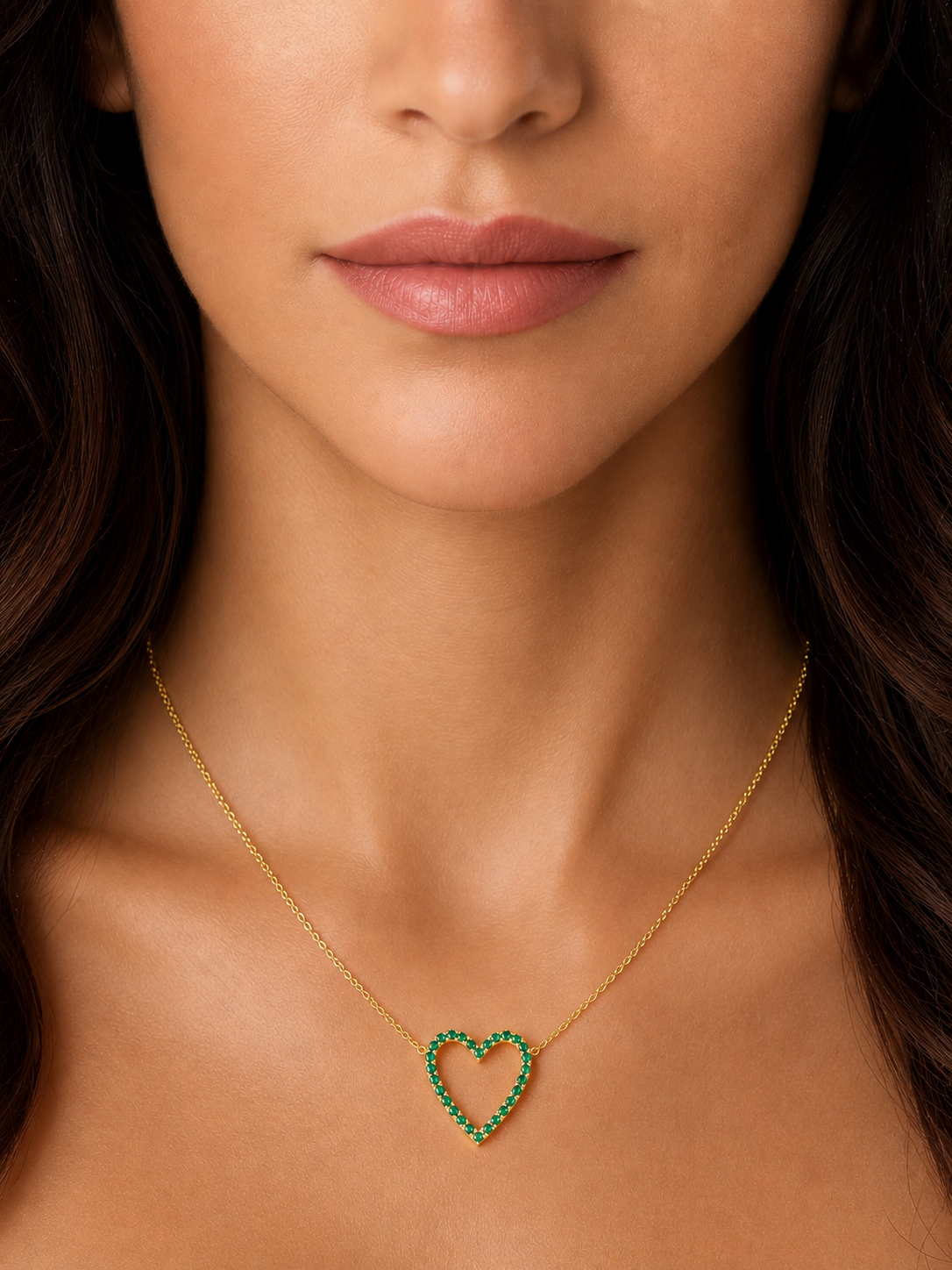 14k Yellow Gold Lab Emerald Open Heart Necklace