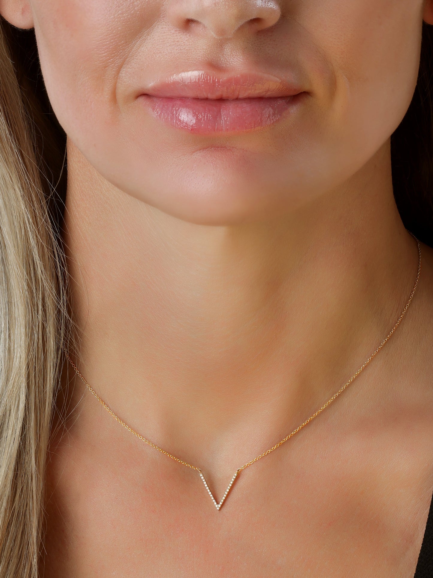 14k Yellow Gold Diamond V Necklace