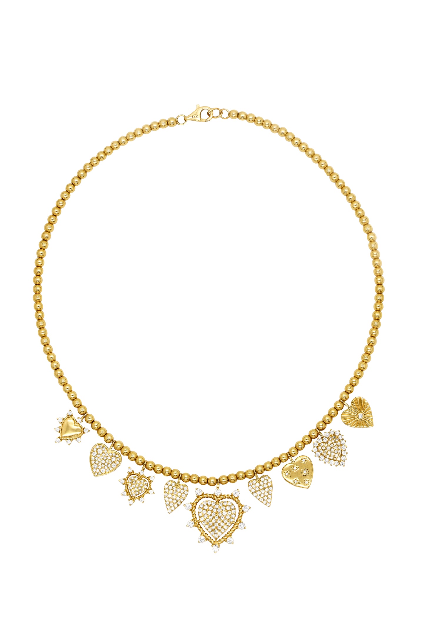14k Yellow Gold Diamond 9 Heart Charm Necklace