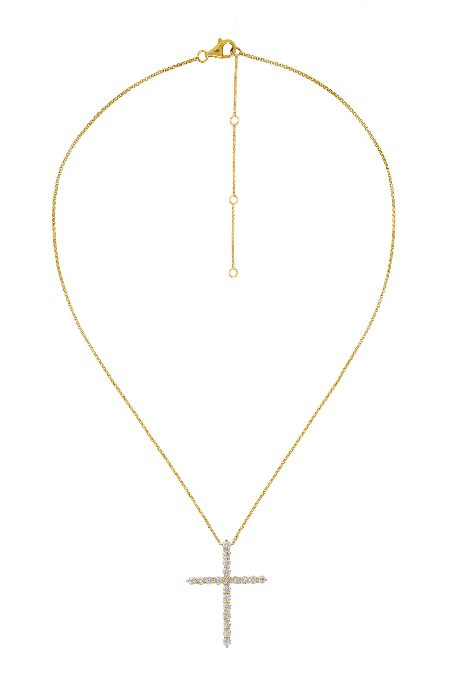 14k Yellow Gold Diamond Large Cross Necklace