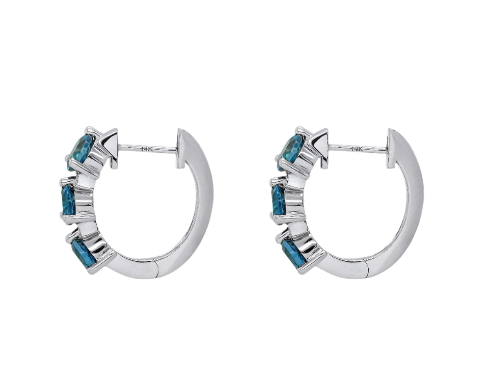 14k White Gold Large Blue Topaz Huggie Earrings