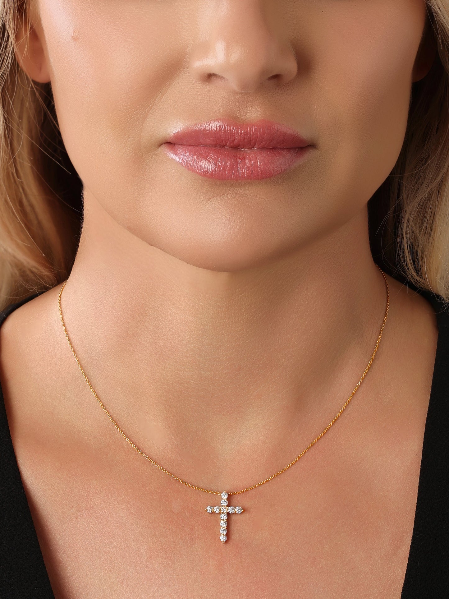 14k Yellow Gold Diamond Medium Cross Necklace
