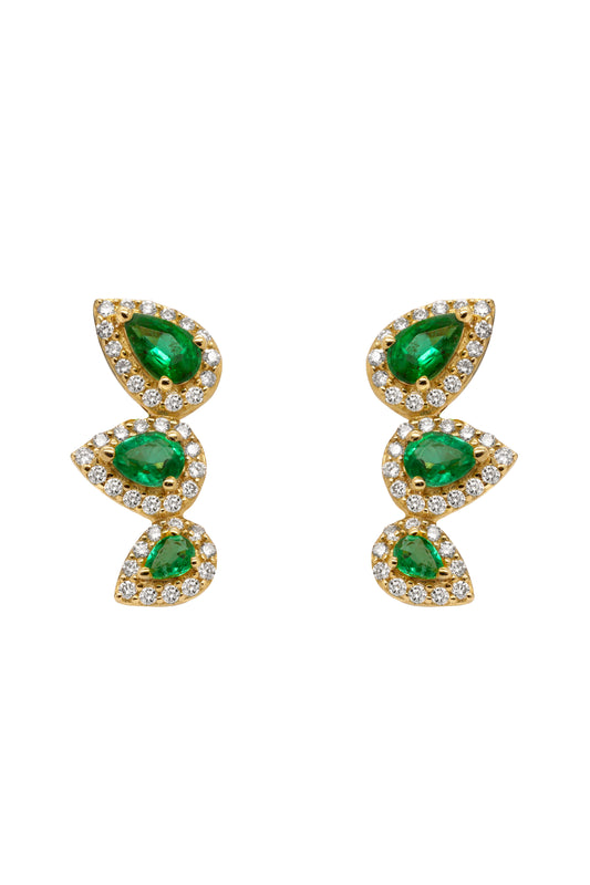 14k Yellow Gold Diamond Emerald Crawler Earrings